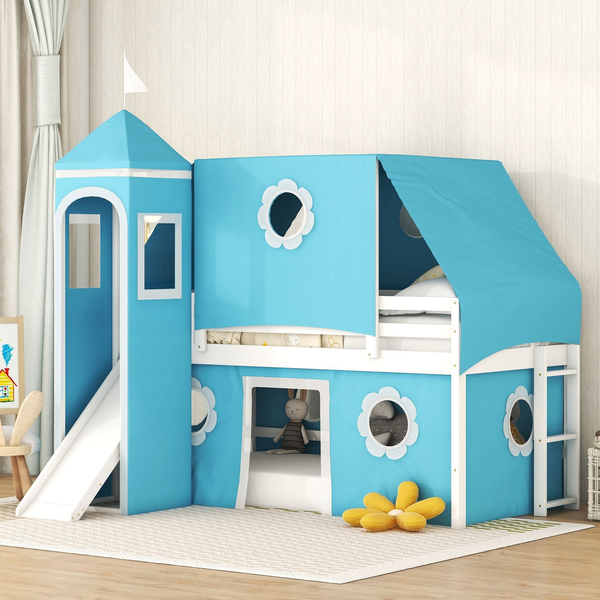 Loft Bed With Slide Tent And Tower Fun Playhouse Design