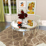 Round Glass Dining Table With Mirror Top - Silver