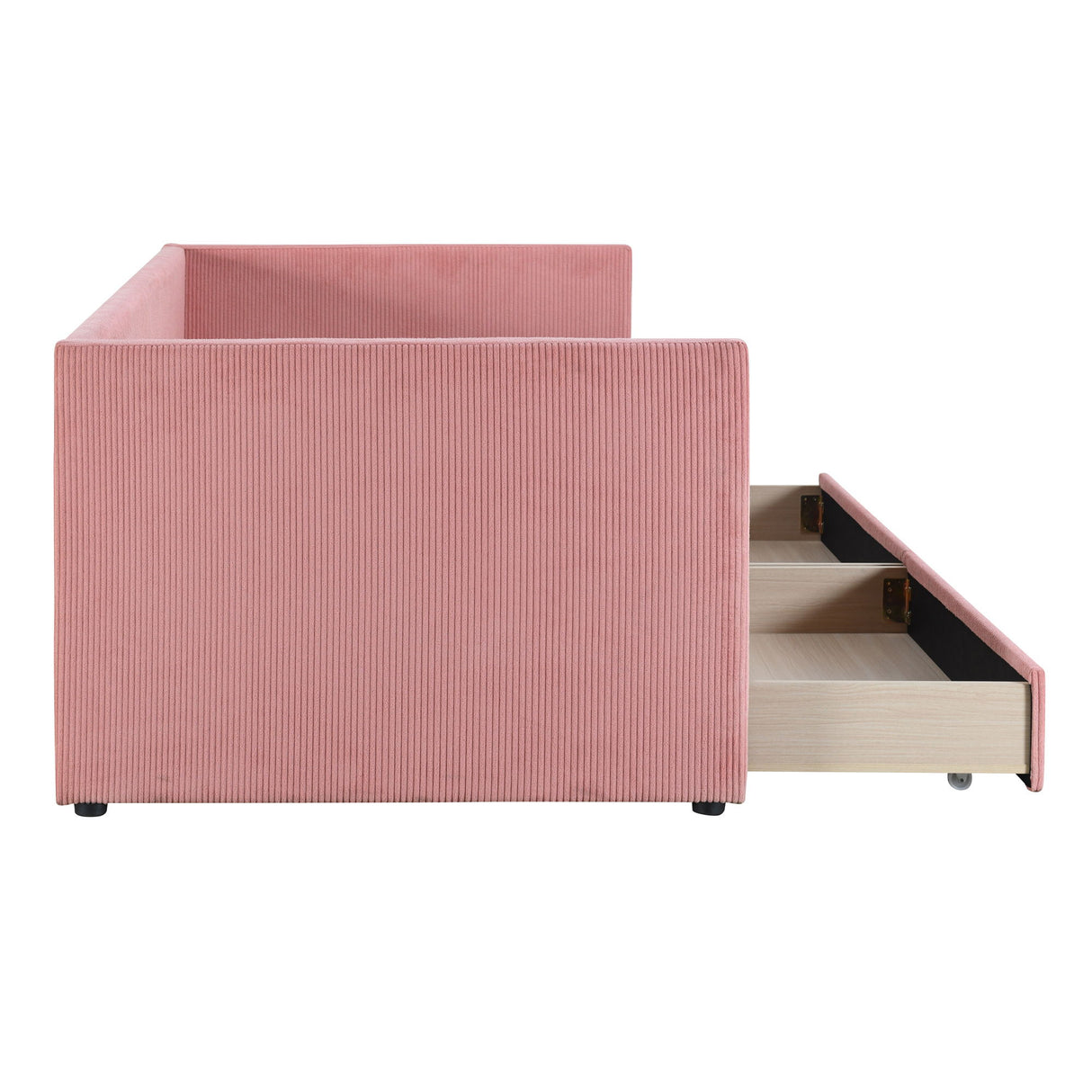 Corduroy Daybed With Two Drawers And Wood Slat