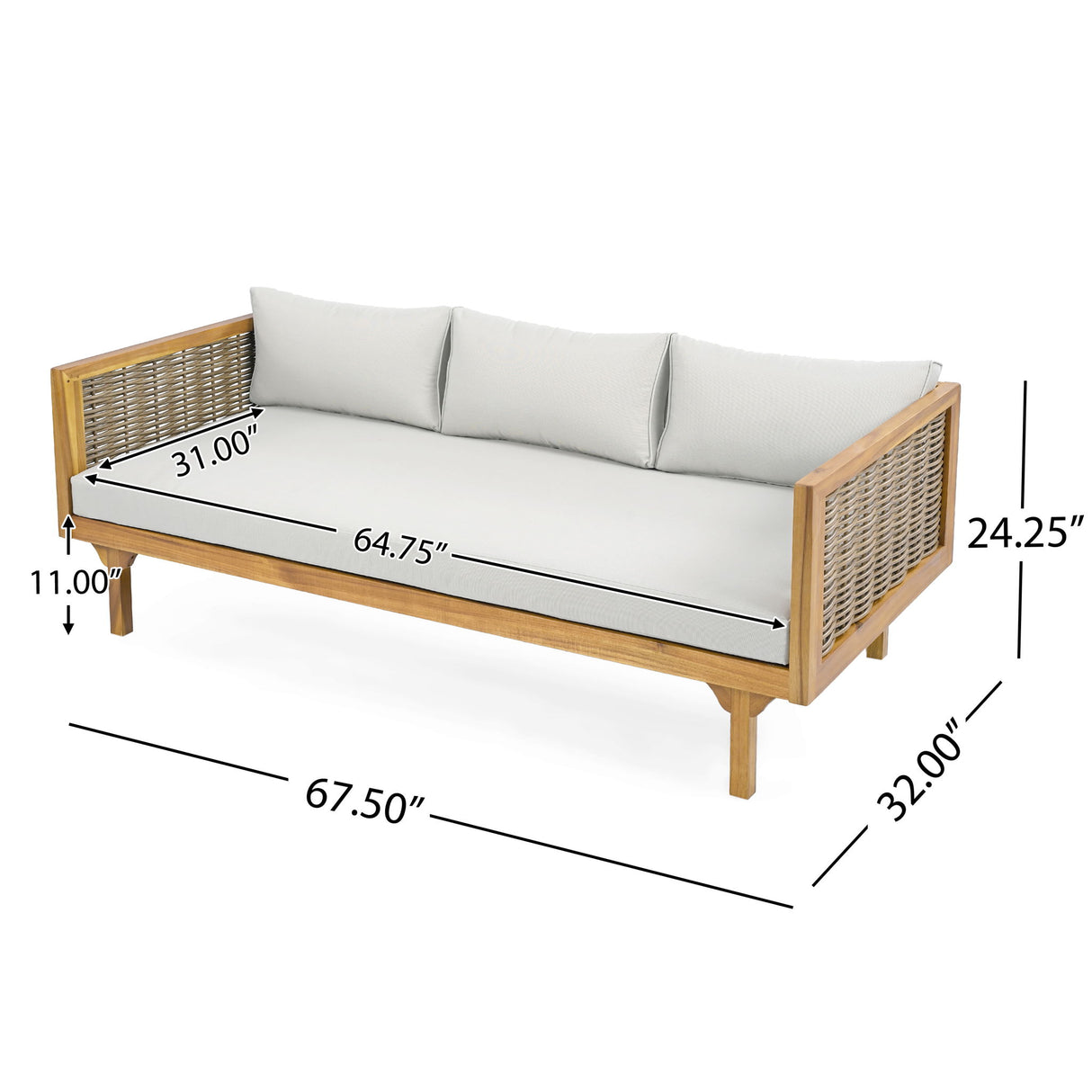 Claremont - 3 Seater Daybed Teak Acacia Wood Water Resistant Cushions