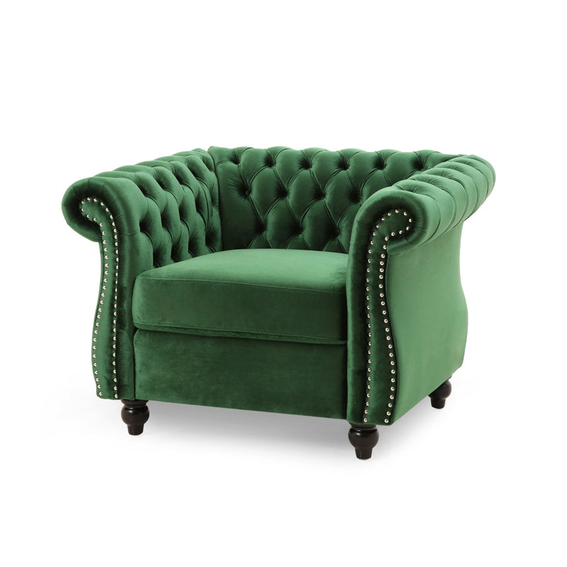 Nexuson - Upholstered Chesterfield Chair With Deep Tufted And Nailhead Trim