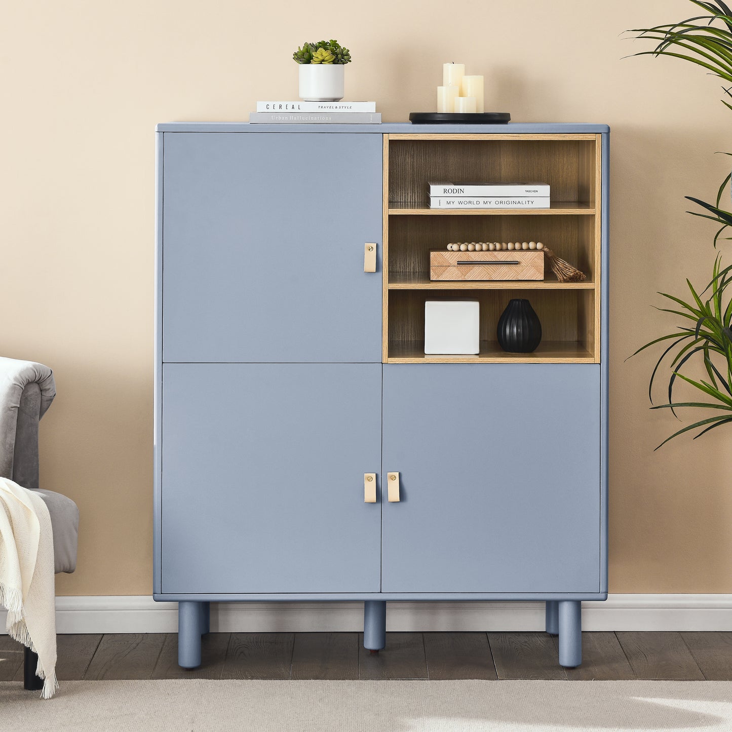 Storage cabinet with door, multifunctional storage cabinet, modern sideboard cabinet, wooden storage cabinet, leather handle drawer cabinet, home storage cabinet, office cabinet