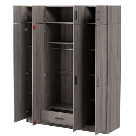 Contemporary 4 Door Wardrobe With 1 Drawer And Top Cabinet - Gray