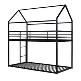 House Bunk Bed Metal Bed Frame Built-In Ladder, No Box Spring Needed