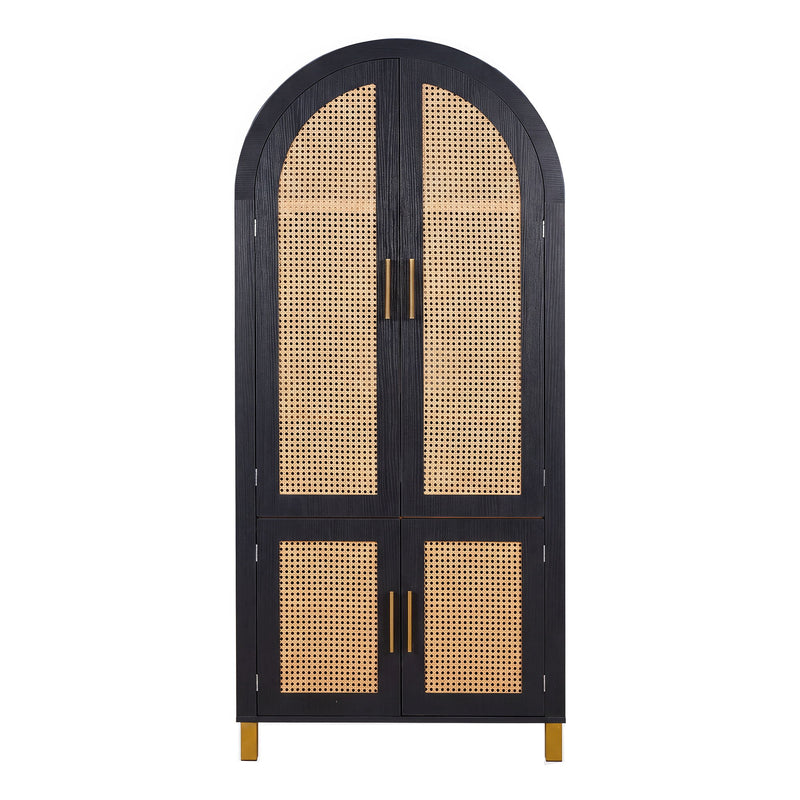 Tall Arched Cabinet With Rattan Doors & Adjustable Shelves