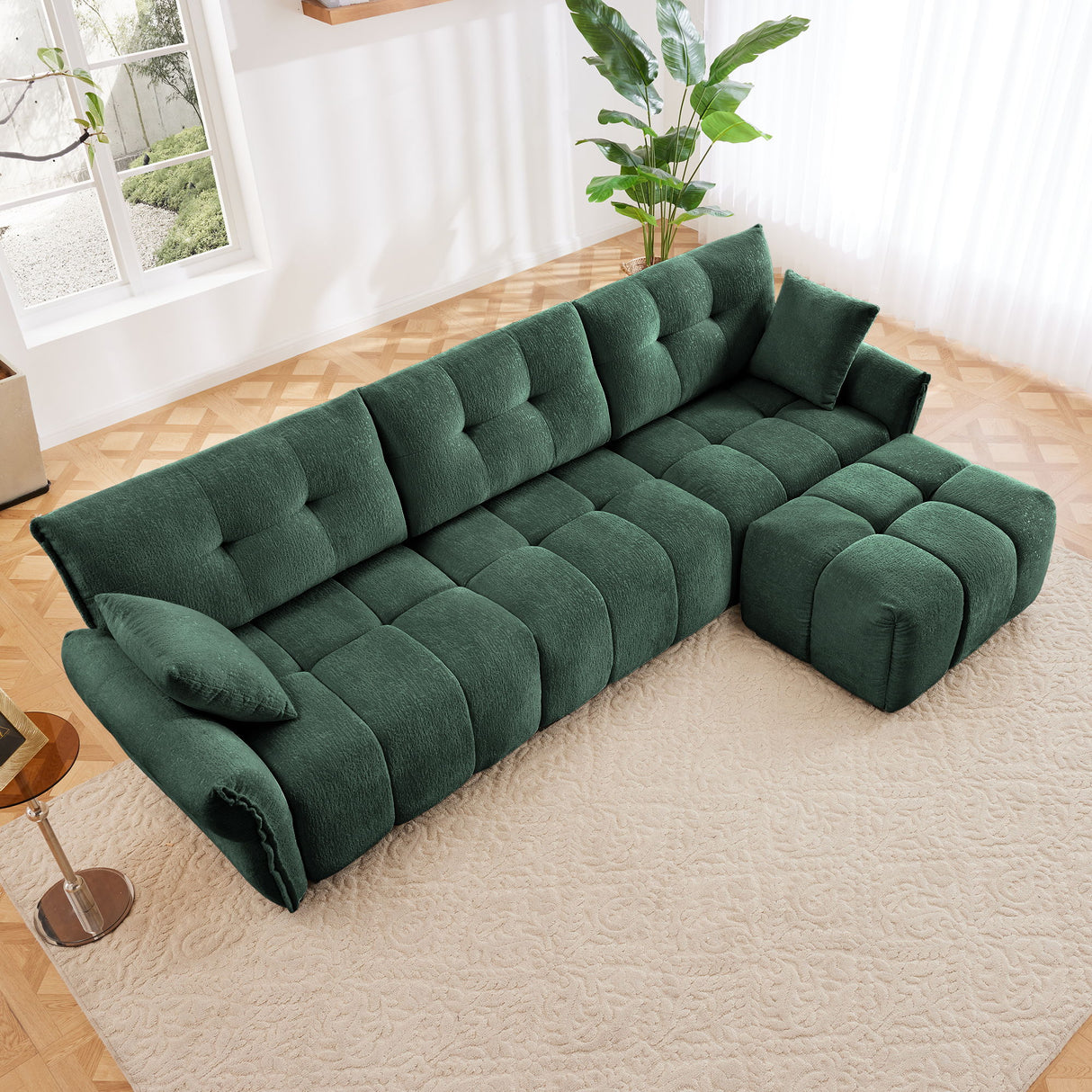 Elegant Sofa Set With Ottoman And Pillows, Textured Chenille, High Resilience Cushions
