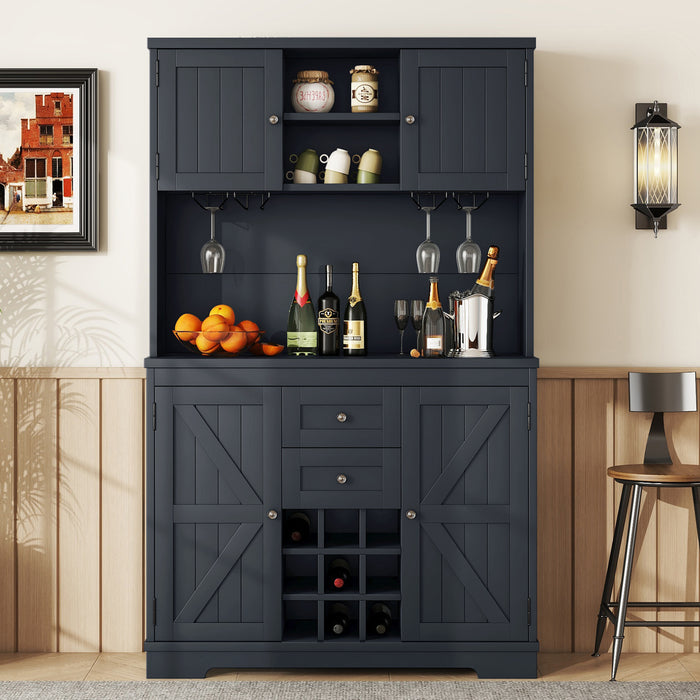 Coffee Bar Cabinet Kitchen Cabinet with Storage, Farmhouse Wine Cabinet with Drawers shelves and cabinets, Buffet Cabinet Wine & Glass Racks for Dining Room, Kitchen, Dark Blue