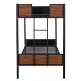 Twin Over Twin Bunk Bunk Bed With Safety Rail, Built In Ladder For Bedroom - Brown