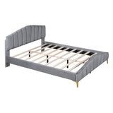 Platform Bed With Thick, Stylish Stripe Decorated Bedboard And Elegant Leg