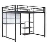 Metal Loft Bed With Desk, 3 Shelves And Ladder