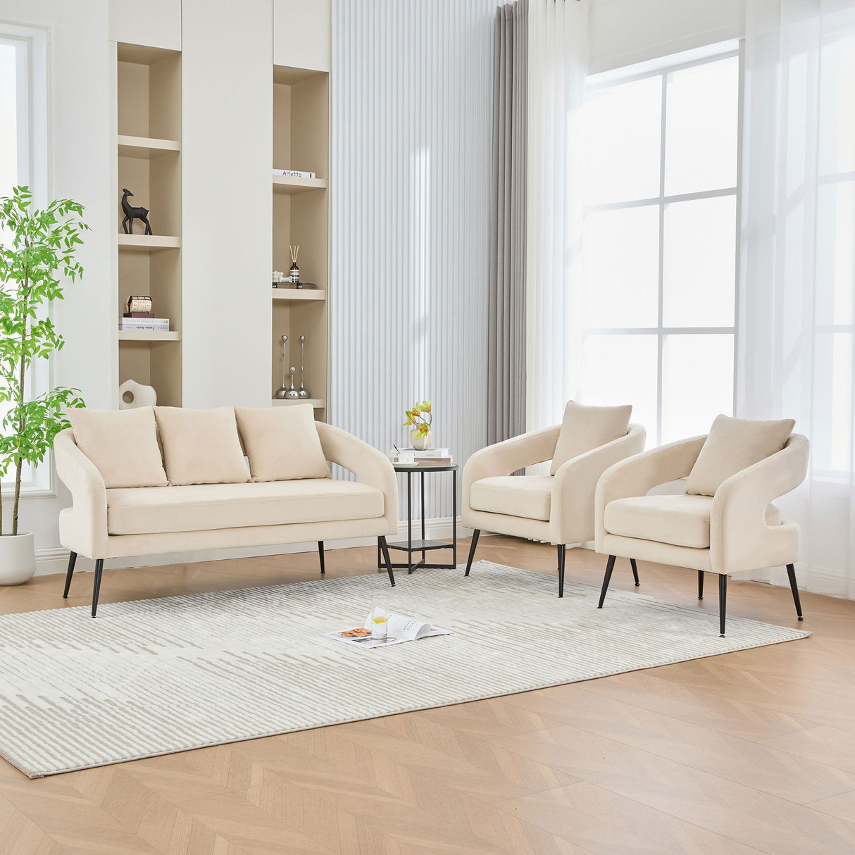 3 Piece Living Room Set, Loveseat & 2 Accent Chairs