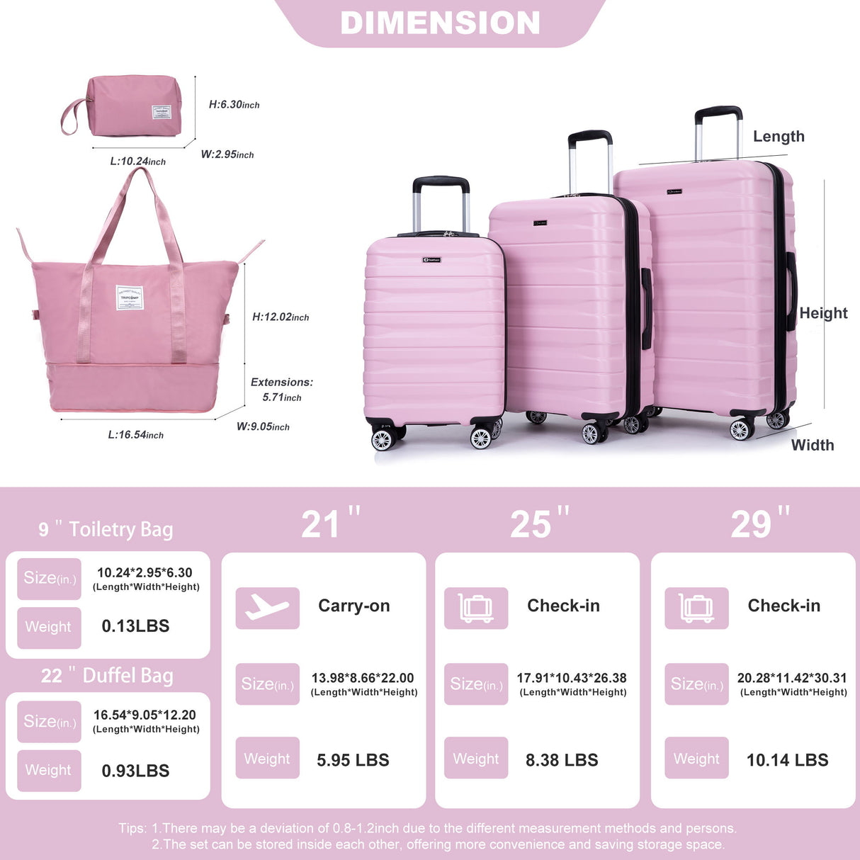 Luggage Set Of 5 Pieces, Expandable Hard Pc Luggage Set With Tsa Lock For Rotating Wheels