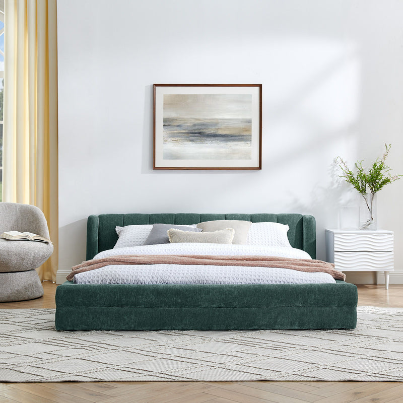 Modern Upholstered Bed Frame With Thick Fabric And Headboard