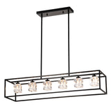 6 Light Farmhouse Chandelier, Modern Industrial Linear Rectangular Crystal Pendant Light Cage Chandelier For Dining Room, Kitchen Island, Bar, Long Table, G9*6 Bulbs Included - Matte Black