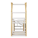 Twin Over Twin House Bunk Bed With White Storage Staircase And 2 Blackboards - White / Natural