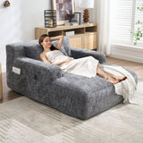 Chenille Interior Lazy Sofa Chaise Longue Armchair With 3 Pillows And Armrests