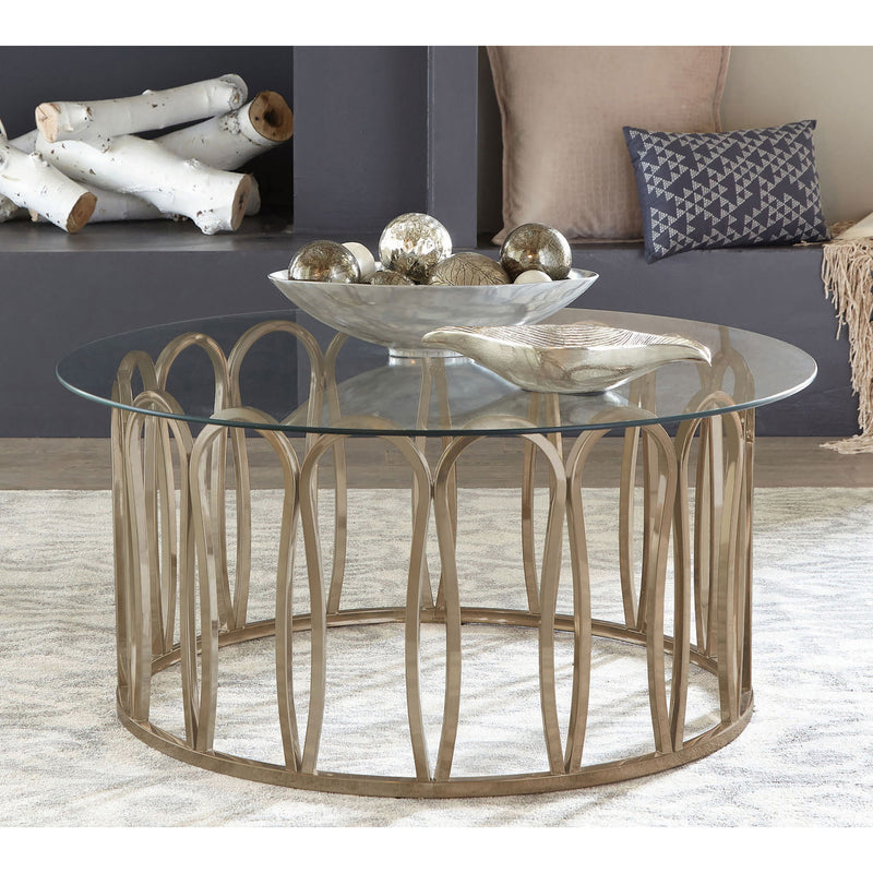 Round Glass Top Table With Polished Metal Base