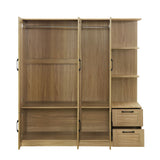 3 Door Storage Wardrobe For Dedroom With Shelves And 2 Drawers, Side Storage Shelves