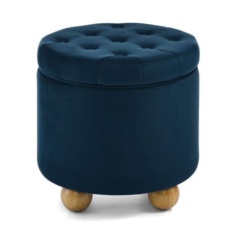 Modern Round Linen Storage Ottoman With Table Top Lid And Storage Space