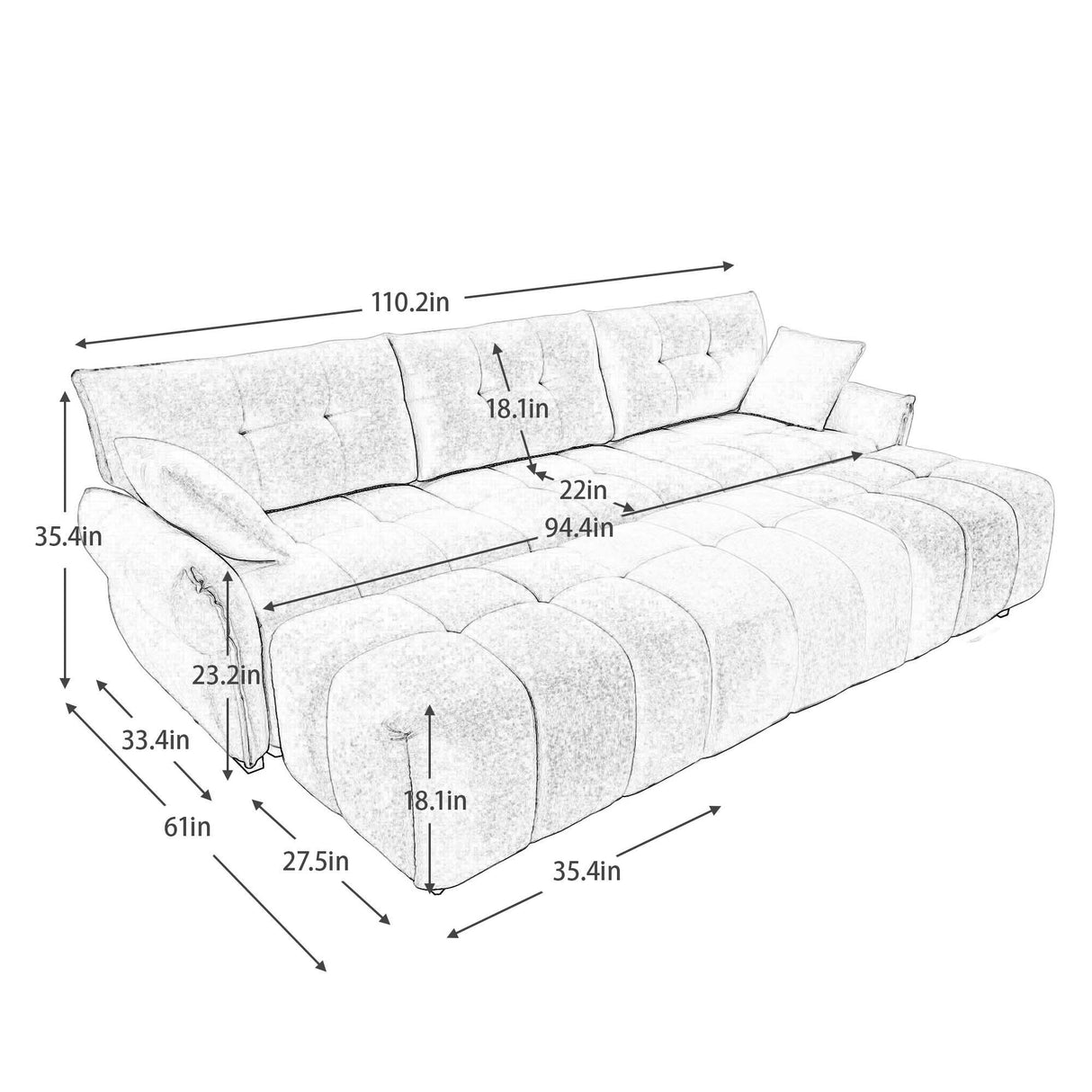 Elegant Sofa Set With Ottoman And Pillows, Textured Chenille, High Resilience Cushions