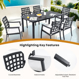 7 Pieces Outdoor Patio Dining Set, Rectangular Table And 6 Stationary Dining Chairs, Cast, Rust Free, Sunbrella Cushions, Weather Resistant - Ember Black
