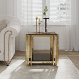 Square End Table With Tempered Glass Top For Living Room