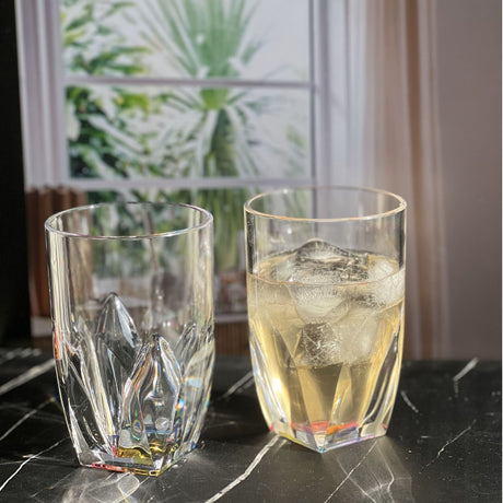 Rainbow Diamond Acrylic Glasses Drinking (Set of 4) Hi Ball 17Oz, Bpa Free Plastic Cocktail Glasses - Clear