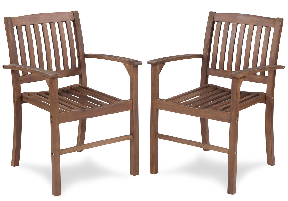Acacia Patio Dining Chair (Set of 2), Solid Indoor Outdoor Comfortable Seat Brown, Modern Farmhouse Chair For Kitchen, Bedroom, Living Room - Brown