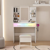 Vanity Desk With LED Lights Mirror, Power Outlet, Storage Drawers & Chair - White