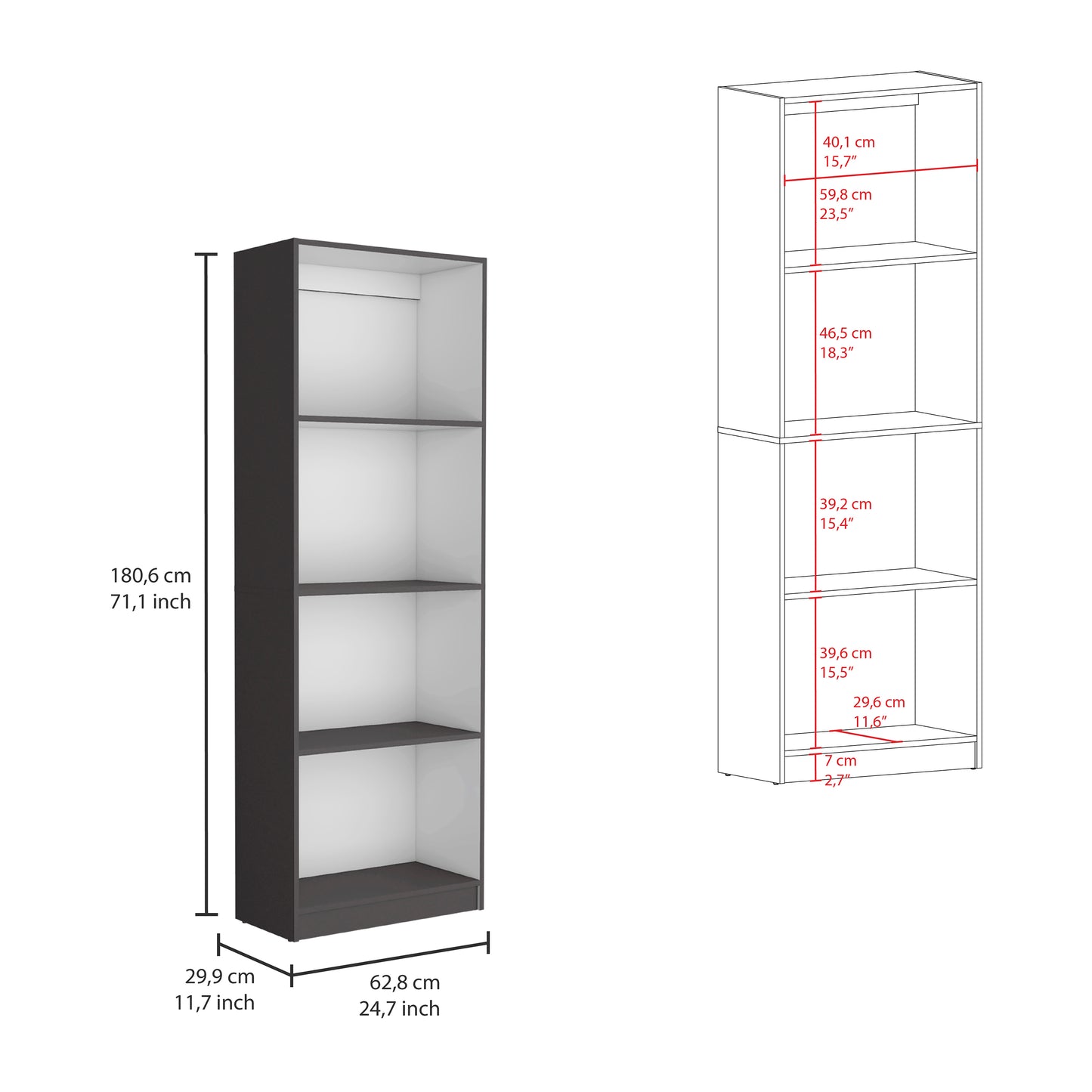 Dupree 4 Piece Home Bookcase set, 91" Wide with 17 Shelves And a Double-Door Cabinet ,  Living Room Set  Matt Gray / White