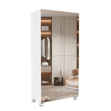 Shoe Cabinet With 4 Mirror Doors 50" Tall Entryway Storage, 8 Adjustable Shelves, Holds 24 32 Pairs (Size 15), Dust Proof Closet For Hallway / Apartment, Ventilation Holes - White