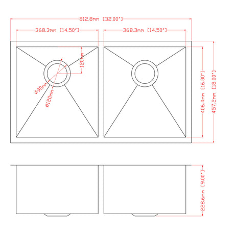 16 Gauge Undermount Double Bowl Kitchen Sink With 9" Deep Bowls - Brushed Nickel