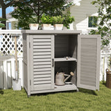 Potting Bench With Storage Cabinet And Metal Table Top For Outdoor