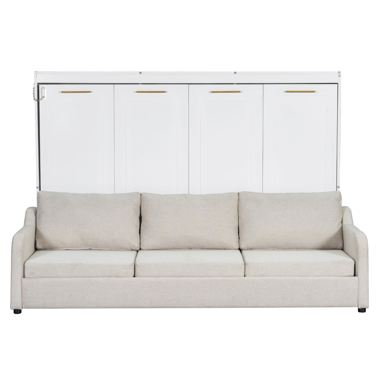 Murphy Cabinet Bed With Folding Sofa, Built In Storage Shelves And LED Light