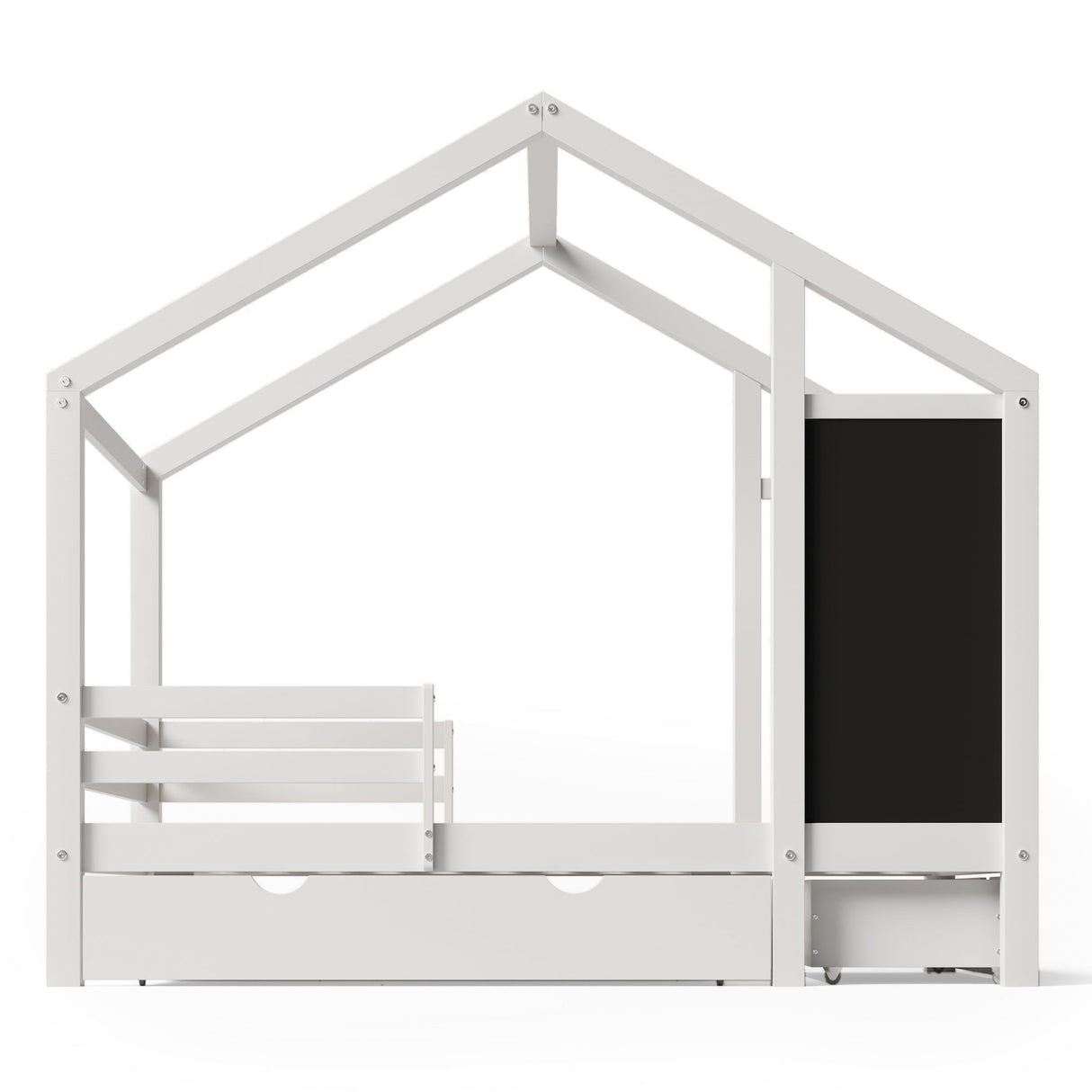 Twin House Bed With Blackboard And Drawers, 2 Assembly Options - White
