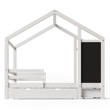 Twin House Bed With Blackboard And Drawers, 2 Assembly Options - White