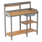 Outdoor Potting - Bench, Workstation Table With Cabinet For Backyard Garden Supplies - Gray / Brown