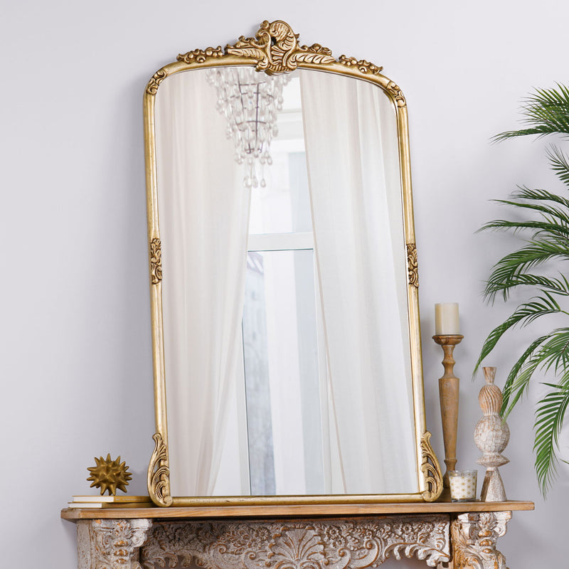 Traditional Handcrafted Over Mantle Mirror - Antique Gold