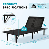 Adjustable Metal Bed Base With Head And Foot Incline, Anti Snore Feature, Wireless Control, Twin Long - Antique Black