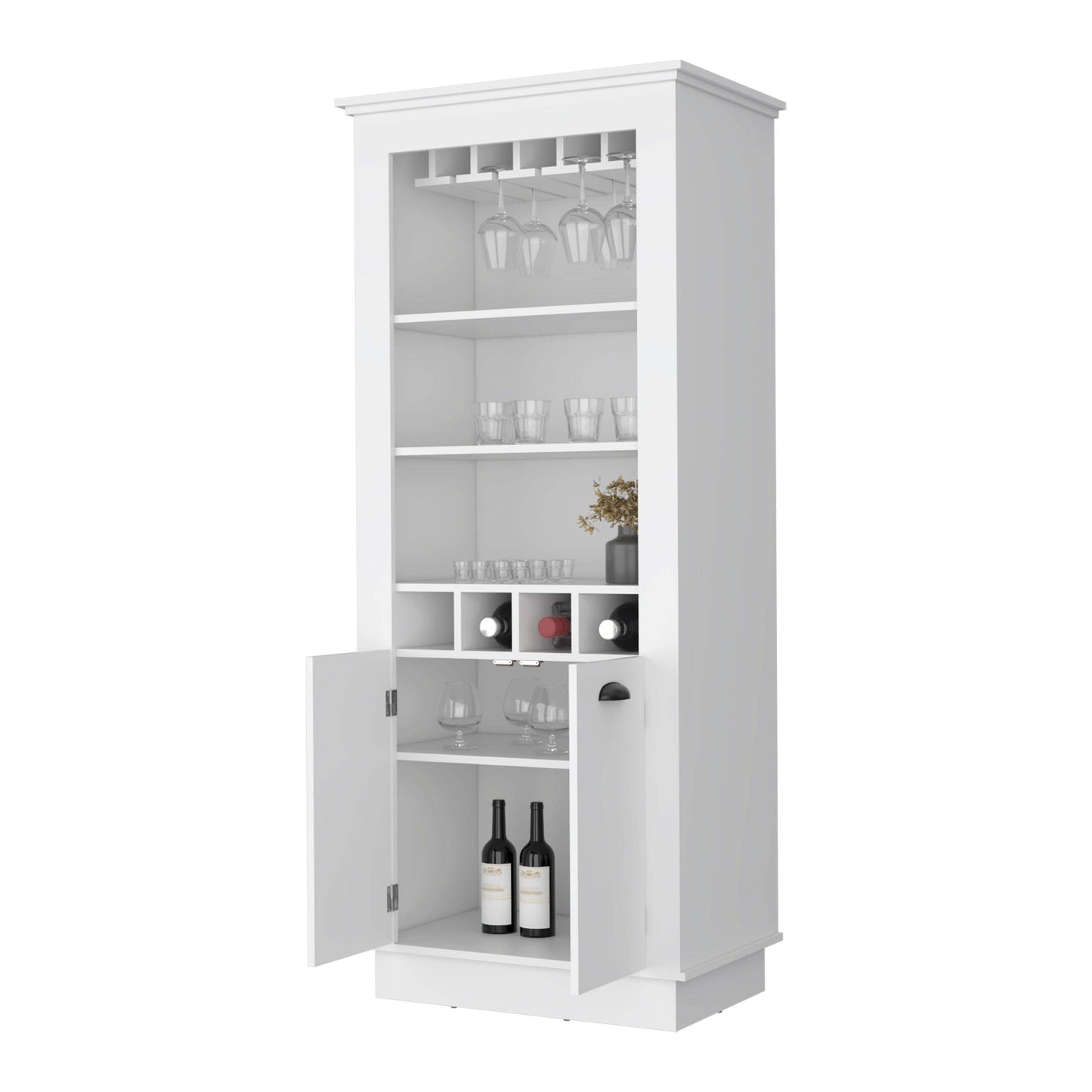 White 4-Built In Wine Rack Bar Cabinet