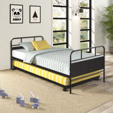 Twin Size Daybed Platform Bed Frame With Trundle Built In Casters - Black