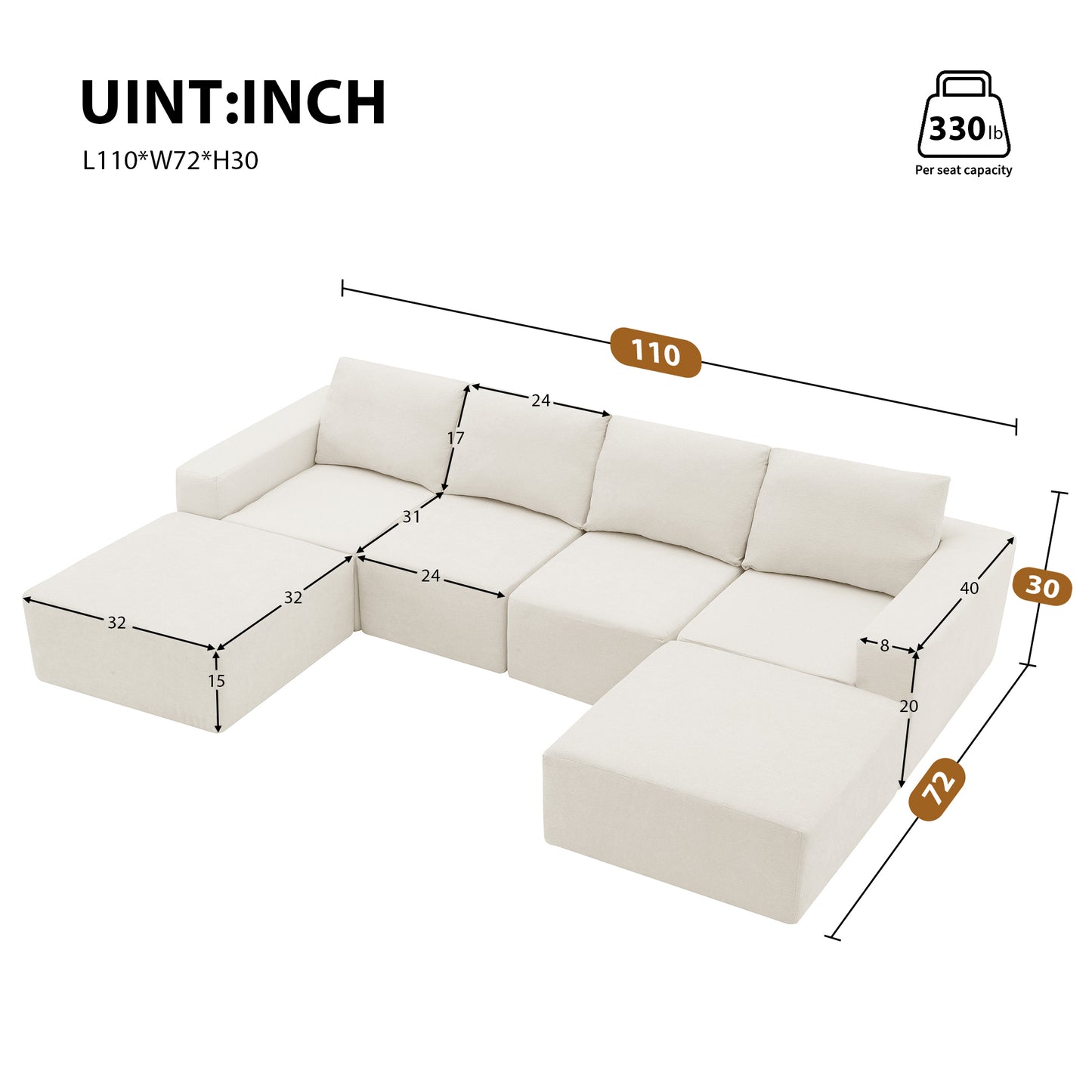 [VIDEO provided][New]110*72" Modular U Shaped Sectional Sofa,Luxury Chenille Floor Couch Set,Upholstered Indoor Furniture,Foam-Filled Sleeper Sofa Bed for Living Room,Bedroom,Free Combination,3 Colors