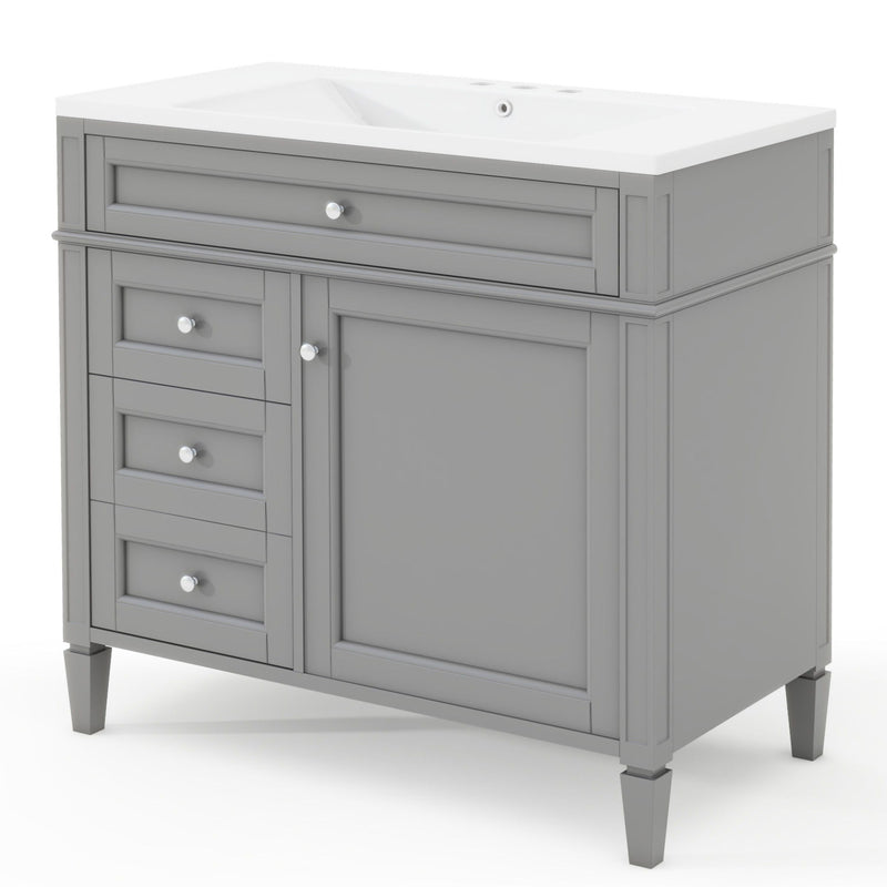 Bathroom Vanity With Top Sink, 2 Drawers And Tip Out Drawer, Rectangular Design