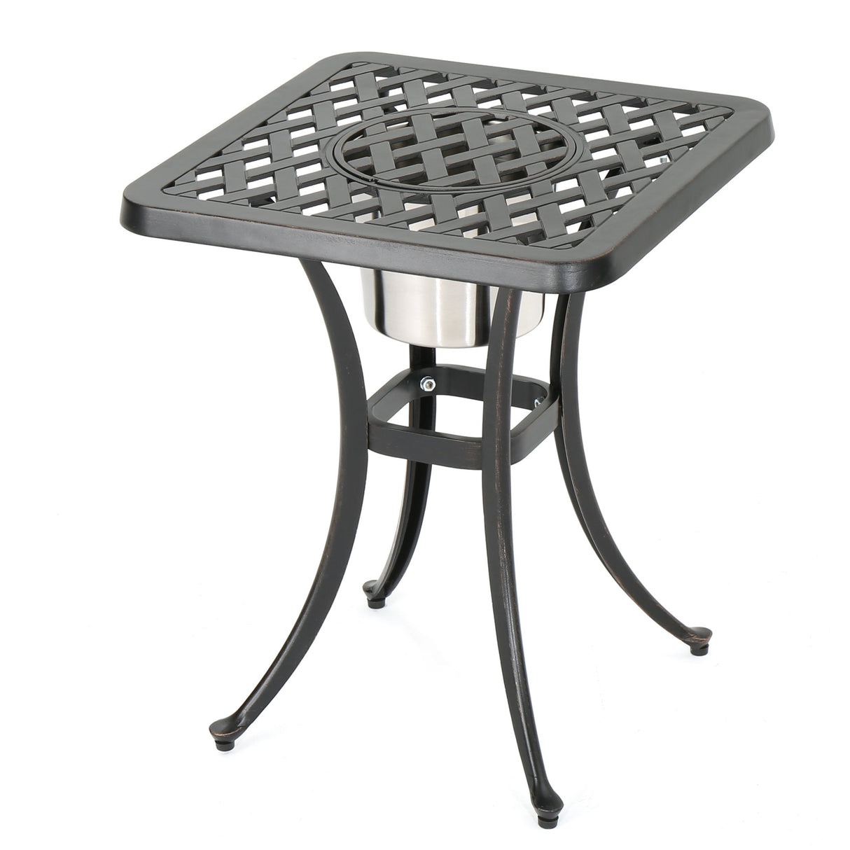 Outdoor Cast Aluminum Bistro Table With Ice Bucket - Black Copper