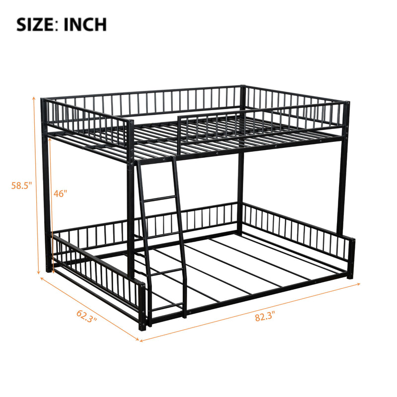 Bunk Bed Frame With Ladder And Safety Guardrails