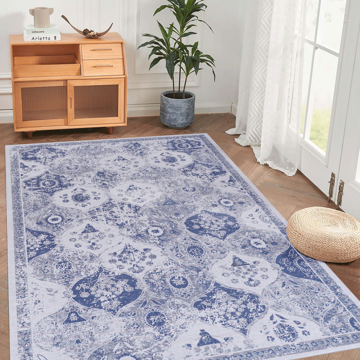 Area Rugs 8x10 for Bedroom, Washable Rug, Low-Pile, Non-Slip, Non-Shedding, Foldable, Kid&Pet Friendly - Area Rugs for living room, bedroom, kitchen, dining room, Blue Area Rug - (Blue, 8' x 10')