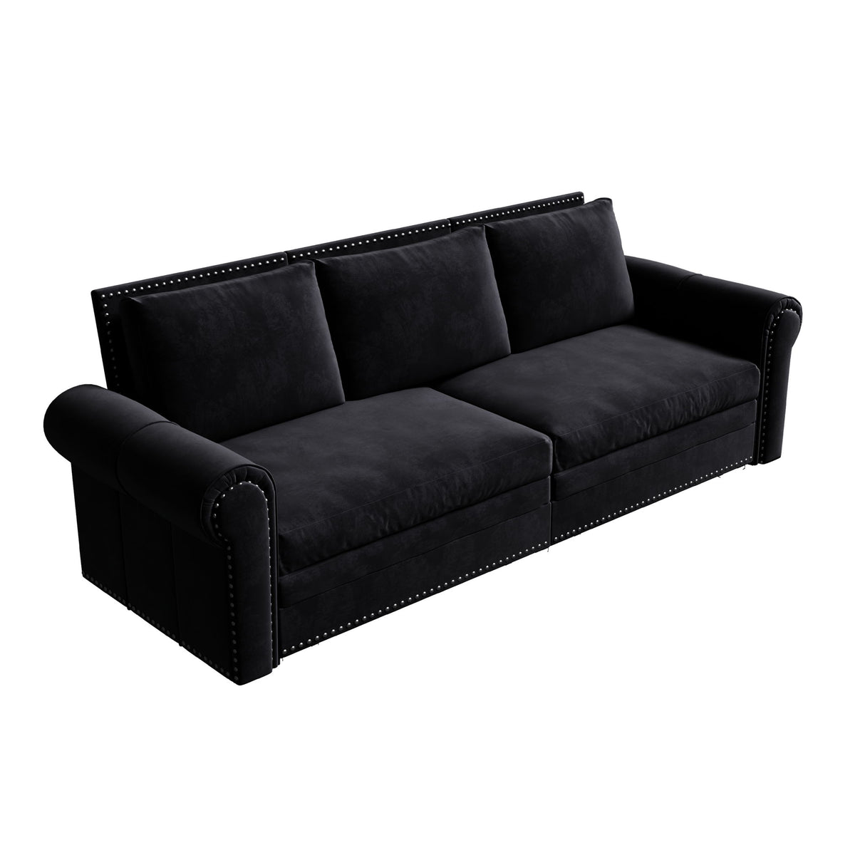 Pull Out Sofa Bed 3 In 1 Velvet Convertible Sleeper Sofa With Nailhead Trim & Rolled Arm, Multi Functional