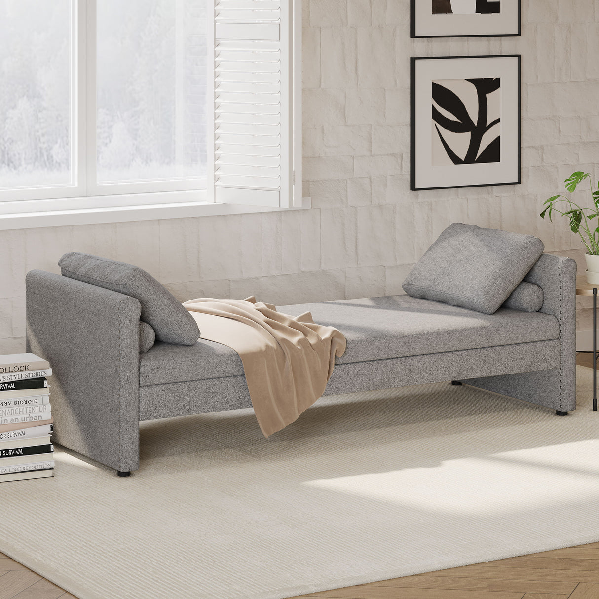Modern Upholstered Chaise Lounger Daybed With Pillows Small Single Daybed, No Mattress Needed