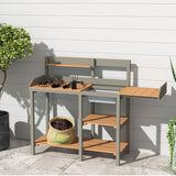 Outdoor Potting - Bench, Workstation Table With Cabinet For Backyard Garden Supplies - Gray / Brown