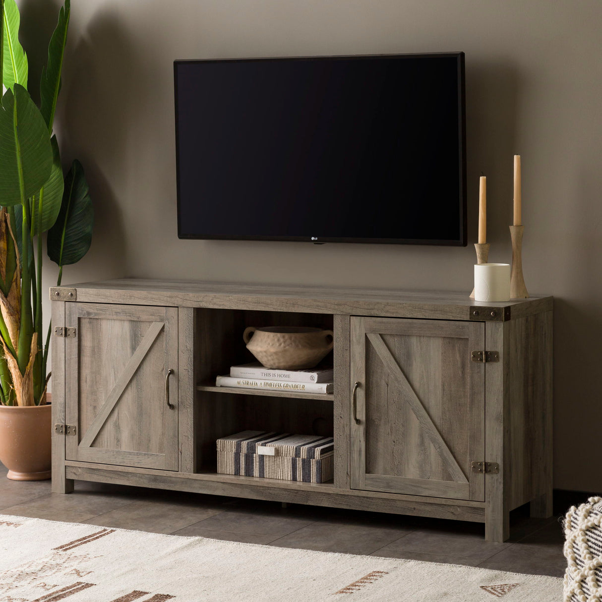 Farmhouse Barn Door TV Stand For TVs Up To 65"